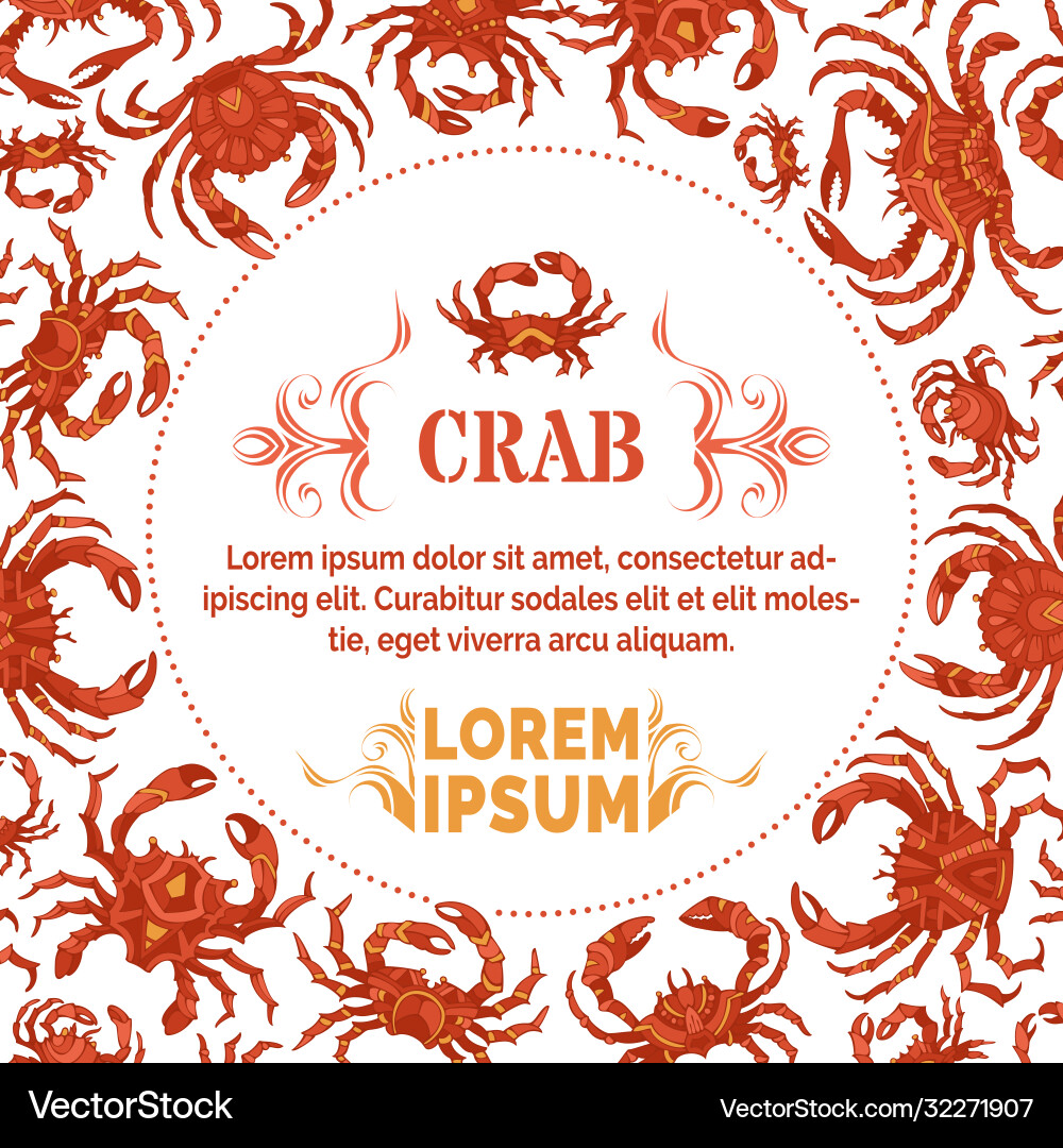 Red crabs background with round frame Red crabs background with round frame vector image