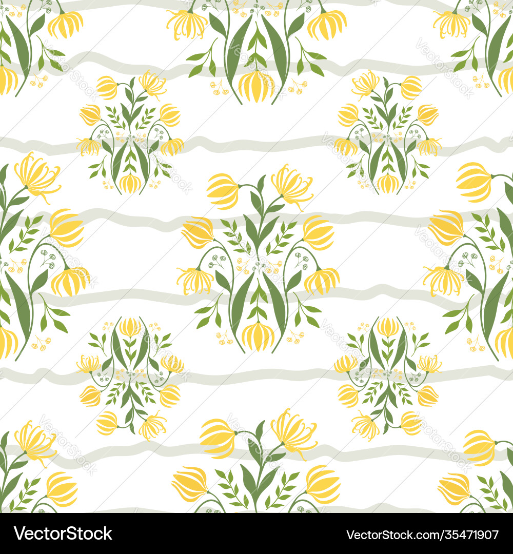 Seamless block print pattern ylang Seamless block print pattern ylang Vector Image