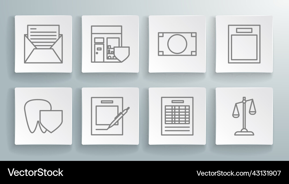 Set line tooth with shield shopping building Vector Image
