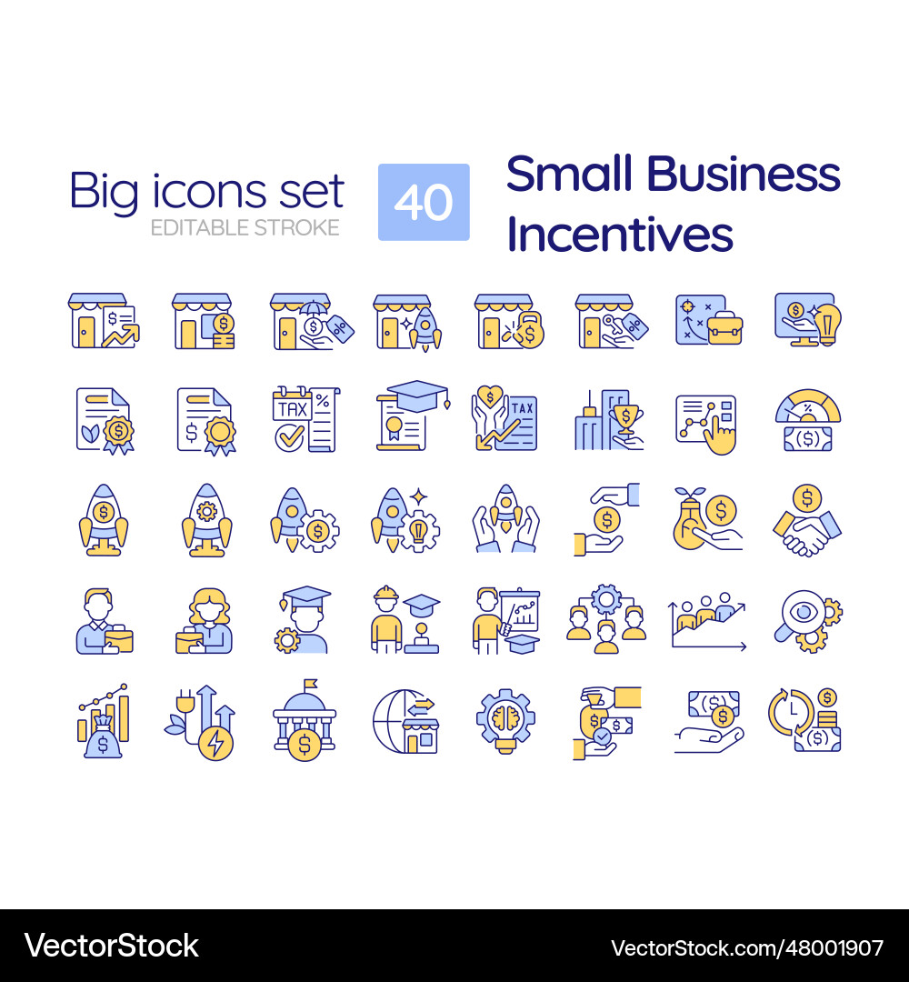 Small business incentives rgb color icons set Small business incentives rgb color icons set vector image