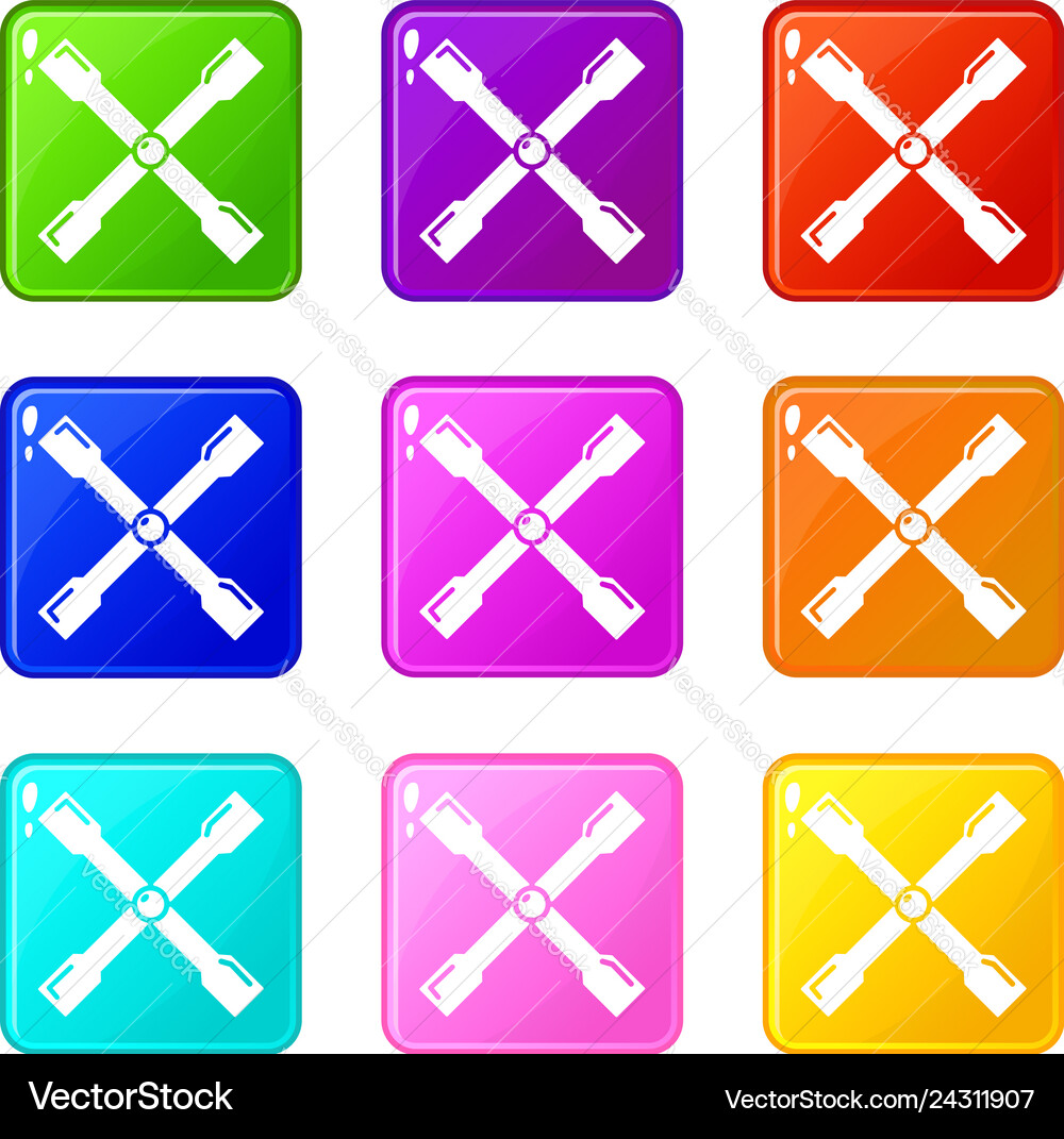 Spanner icons set 9 color collection Spanner icons set 9 color collection Vector Image