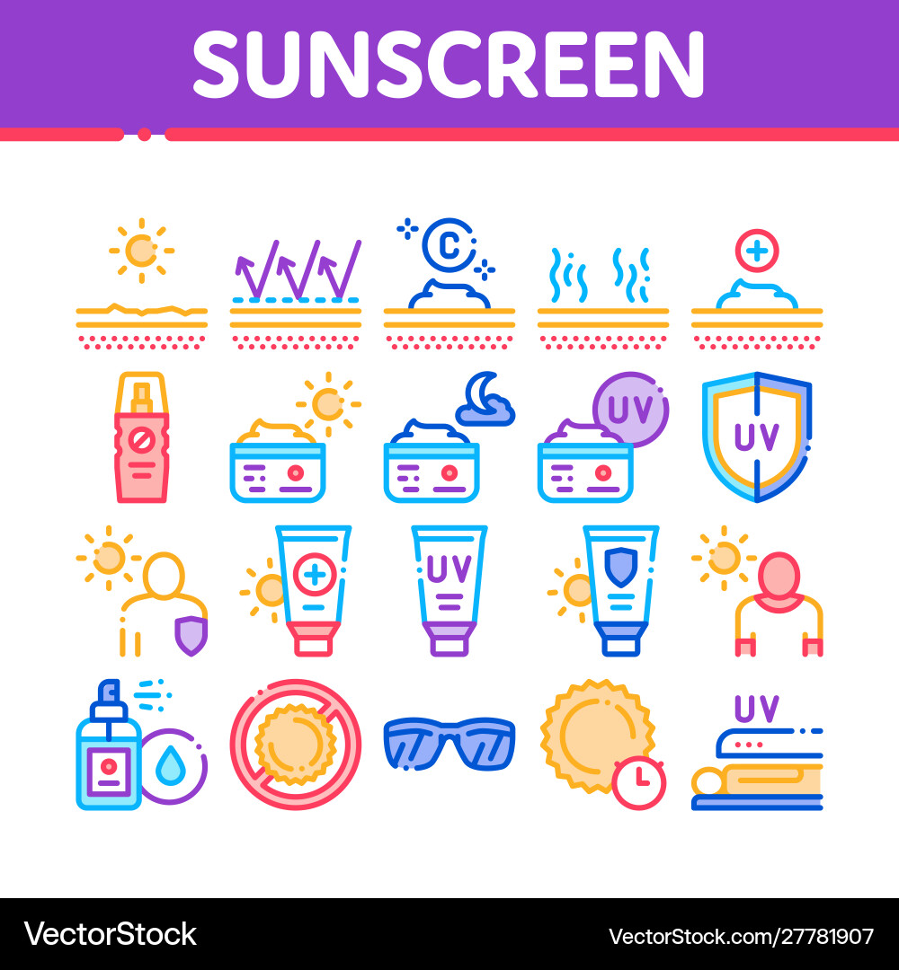 Sunscreen Icons - Collection of Elements vector image