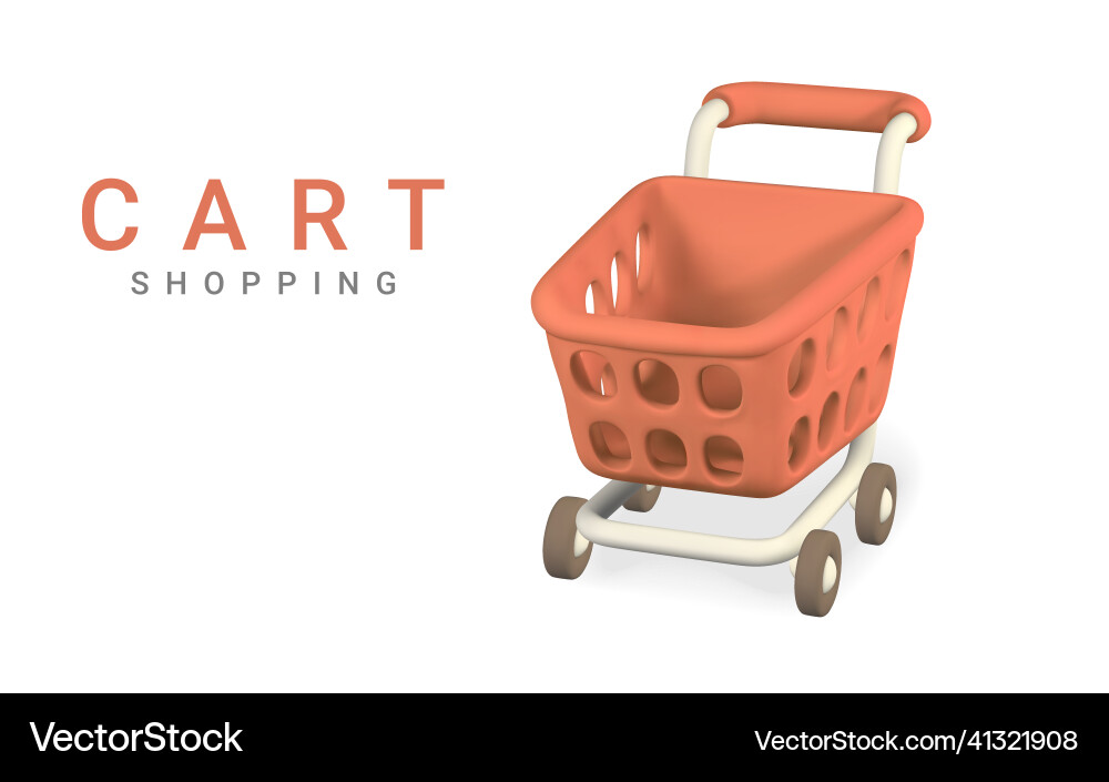 3d empty red shopping cart on a white background 3d empty red shopping cart on a white background vector image