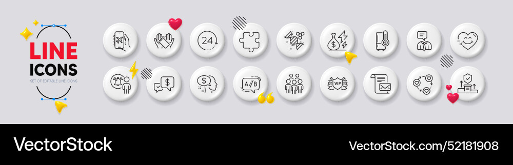 Ab testing smile face and 24 hours line icons vector image