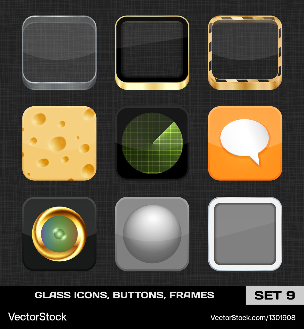 App Icon Button Set - 9 Styles vector image