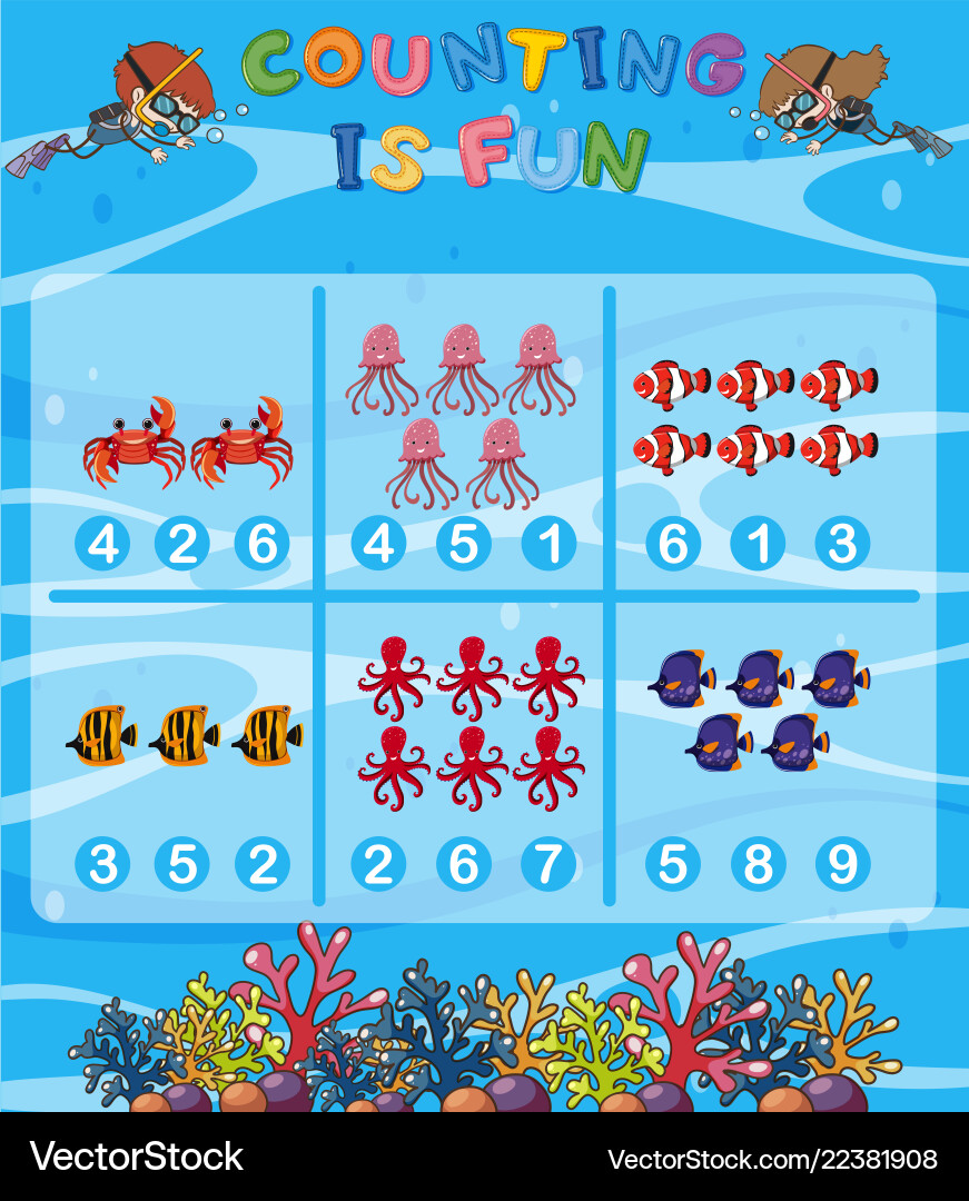 Count the number underwater theme vector image