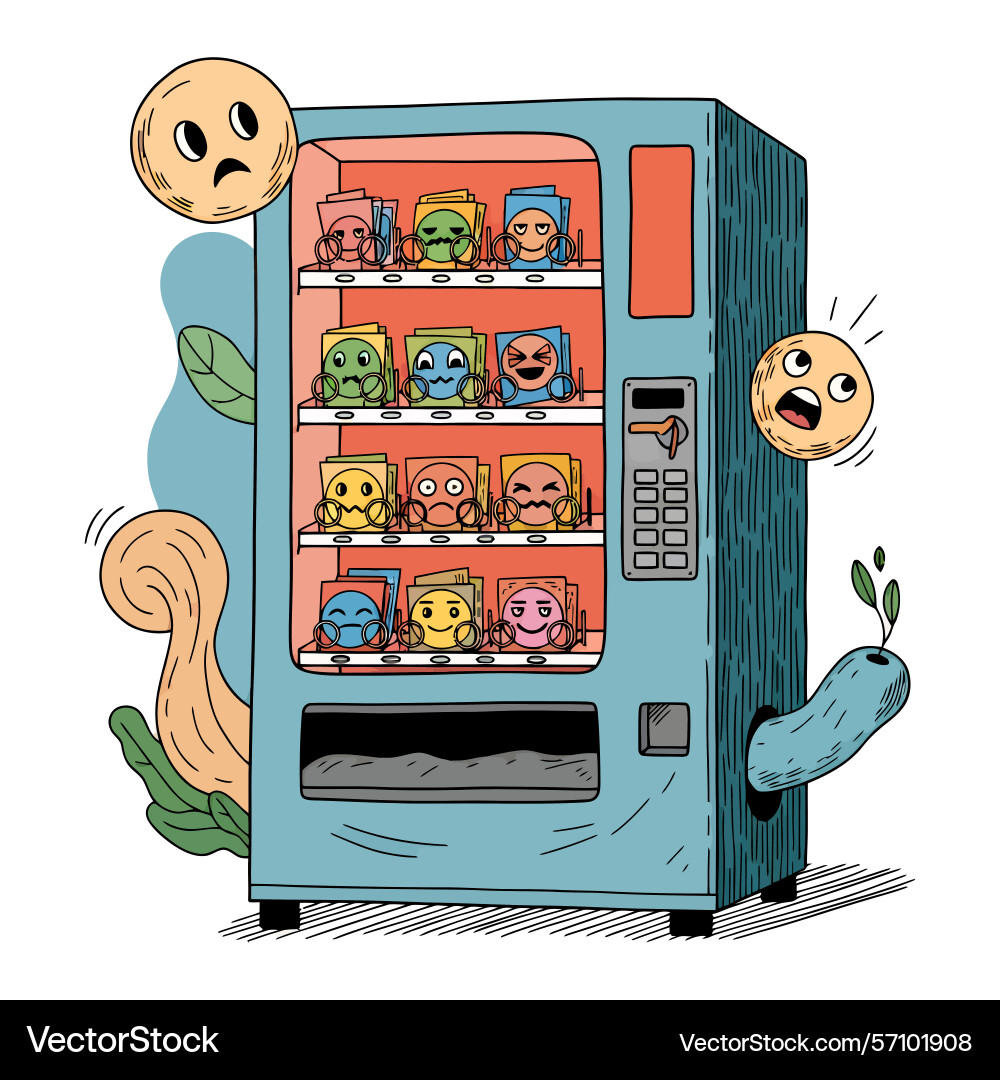 Emoji vending machine with surrounding elements vector image