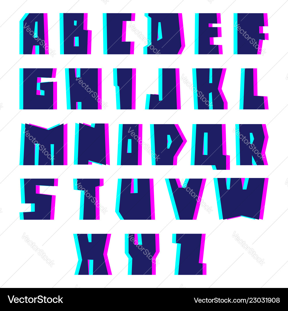 Glitch alphabet letters and numbers with effect vector image