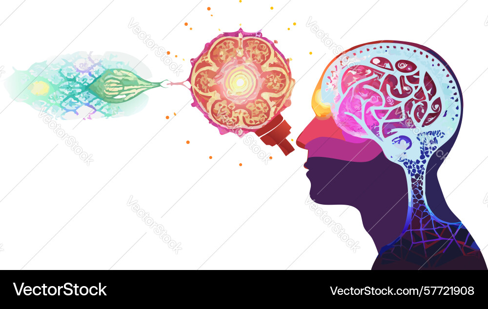 Intricate profile of brain with complex thought vector image