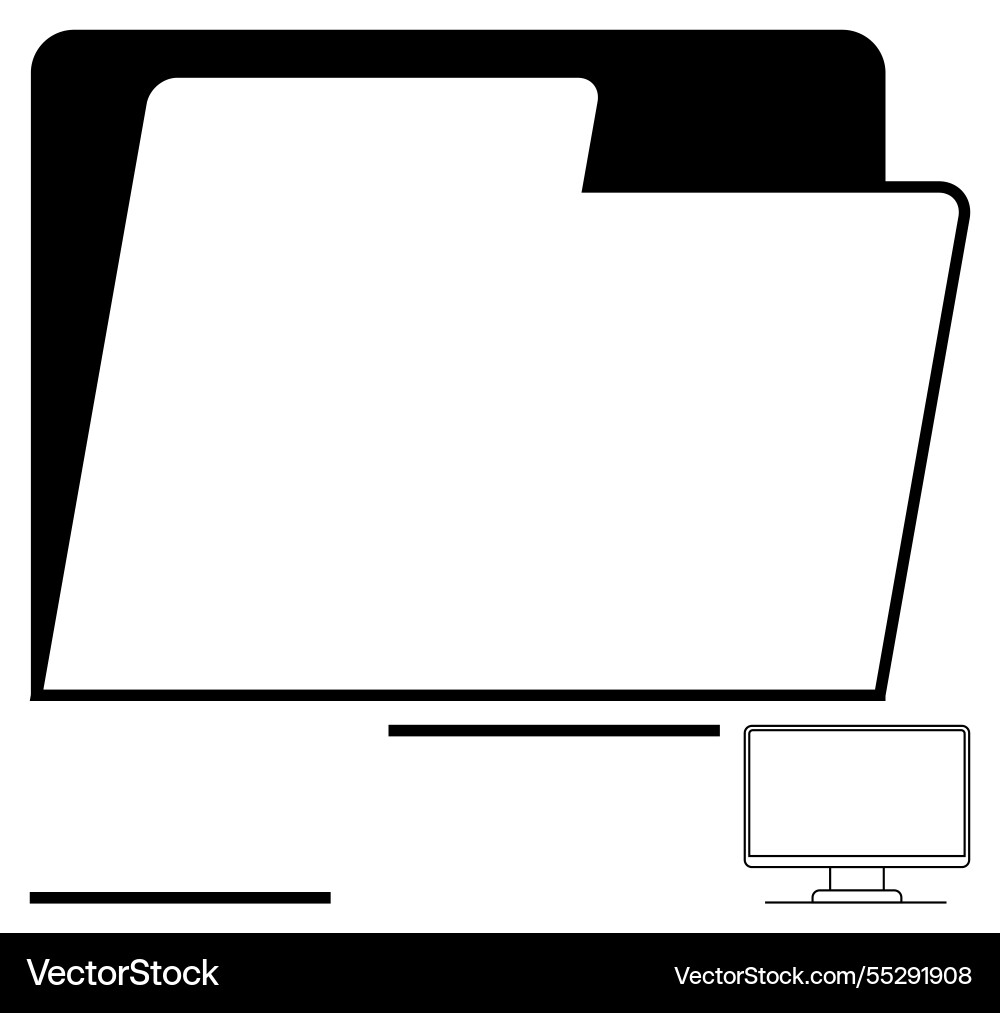 Oversized folder with desktop monitor representing Oversized folder with desktop monitor representing vector image
