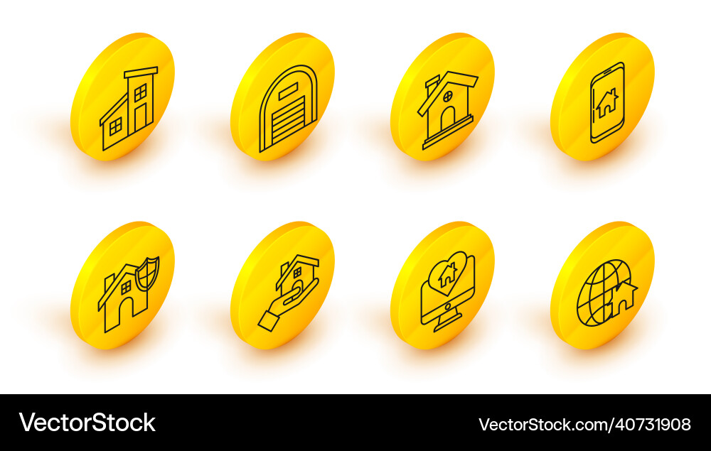 Set line globe with house symbol monitor in heart Set line globe with house symbol monitor in heart vector image