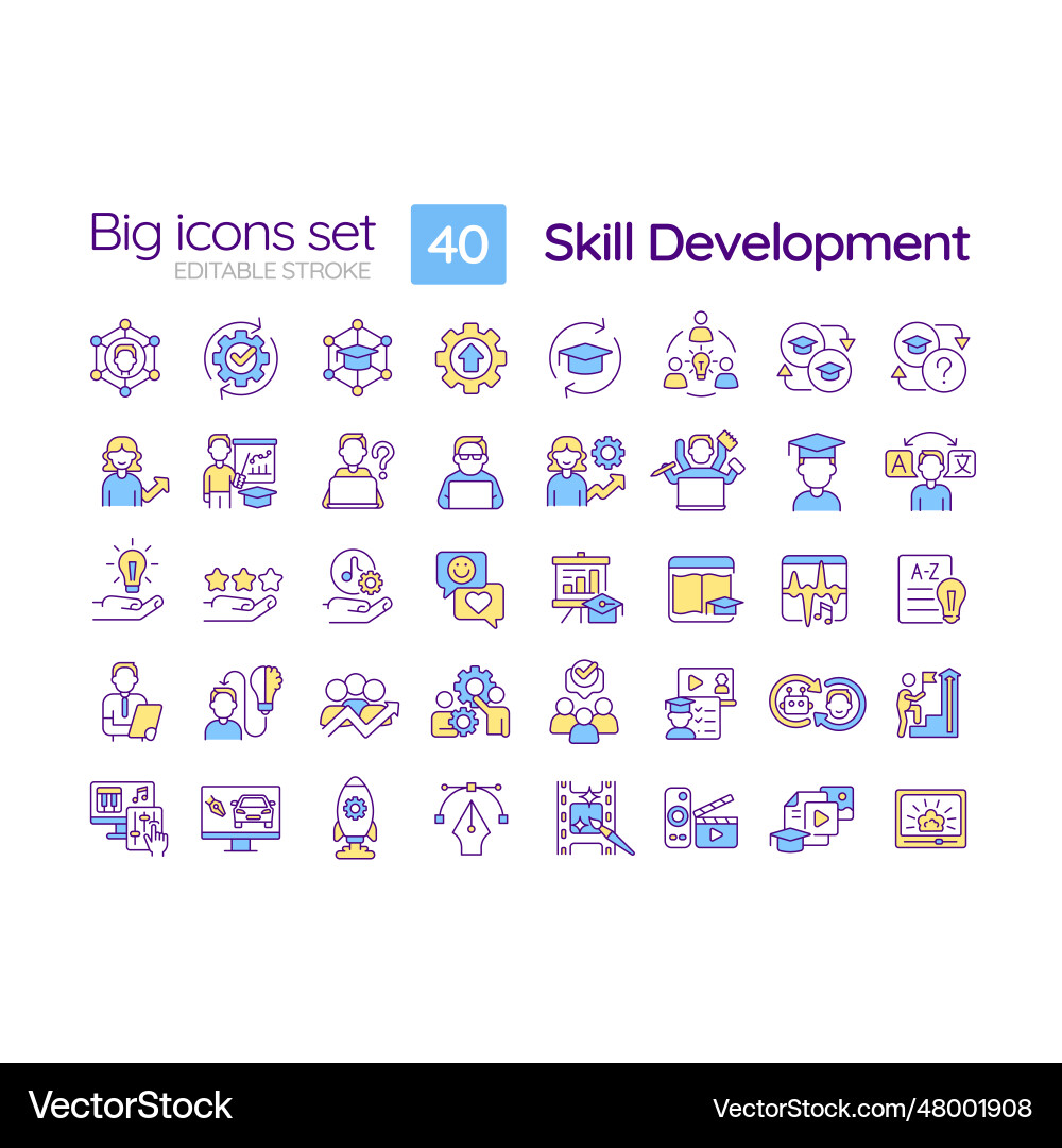 Skill development rgb color icons set Vector Image