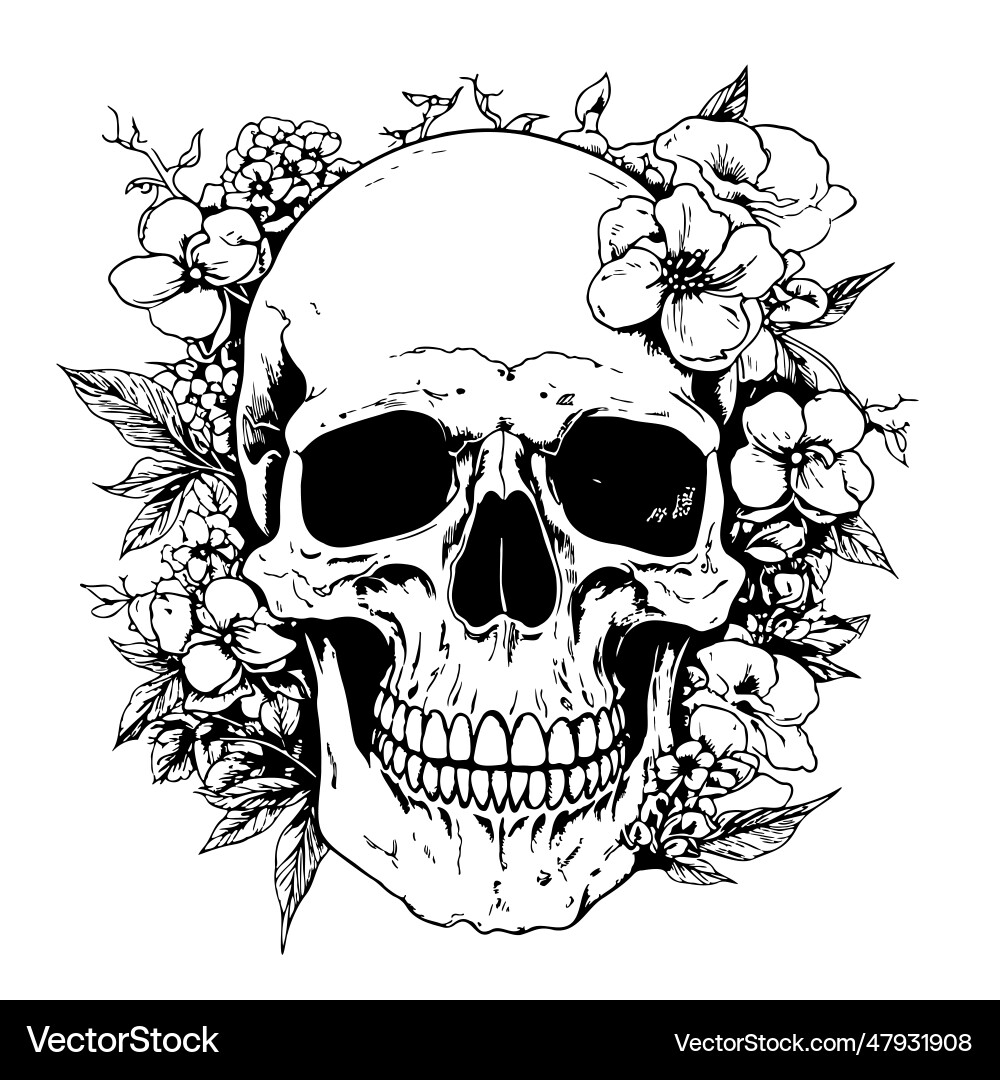 Skull in flowers death day sketch hand drawn Skull in flowers death day sketch hand drawn Vector Image