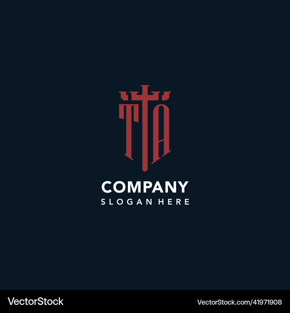 Ta initial monogram logos with sword and shield Ta initial monogram logos with sword and shield Vector Image