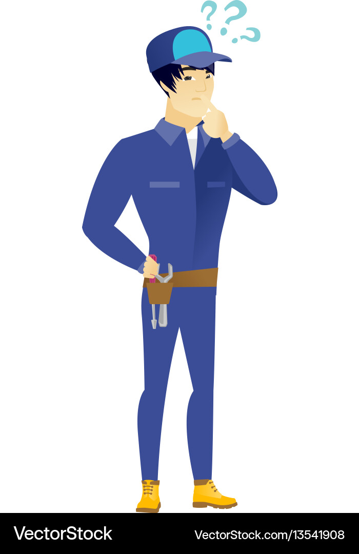 Thinking mechanic with question marks Thinking mechanic with question marks vector image
