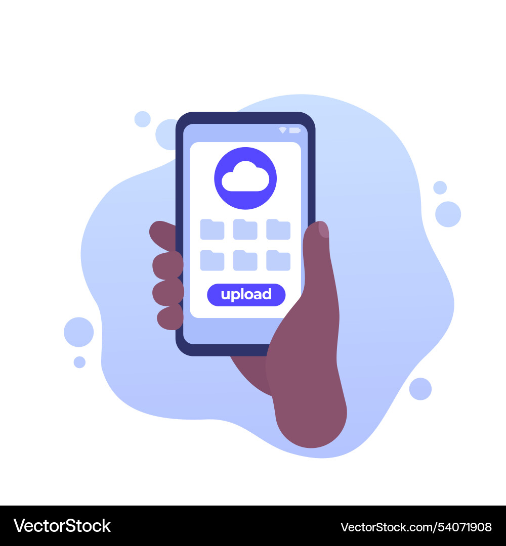 Upload file folders smart phone in hand vector image