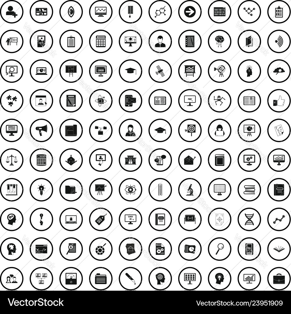 100 data analysis icons set simple style 100 data analysis icons set simple style vector image