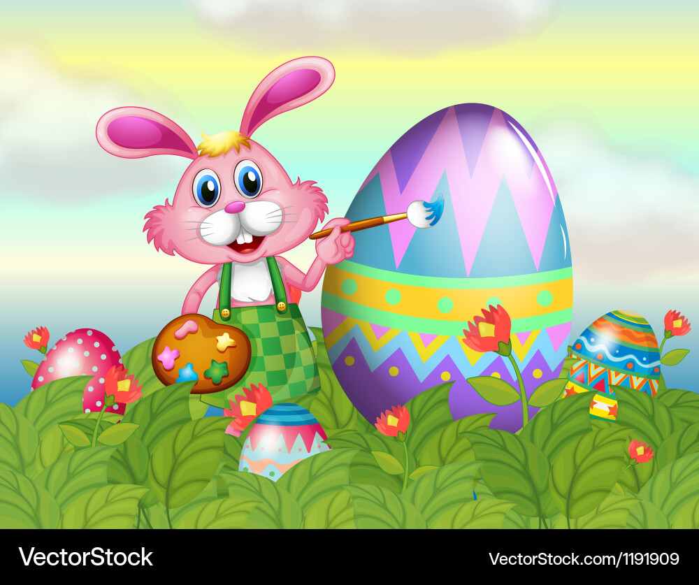 A bunny painting the egg in garden Vector Image