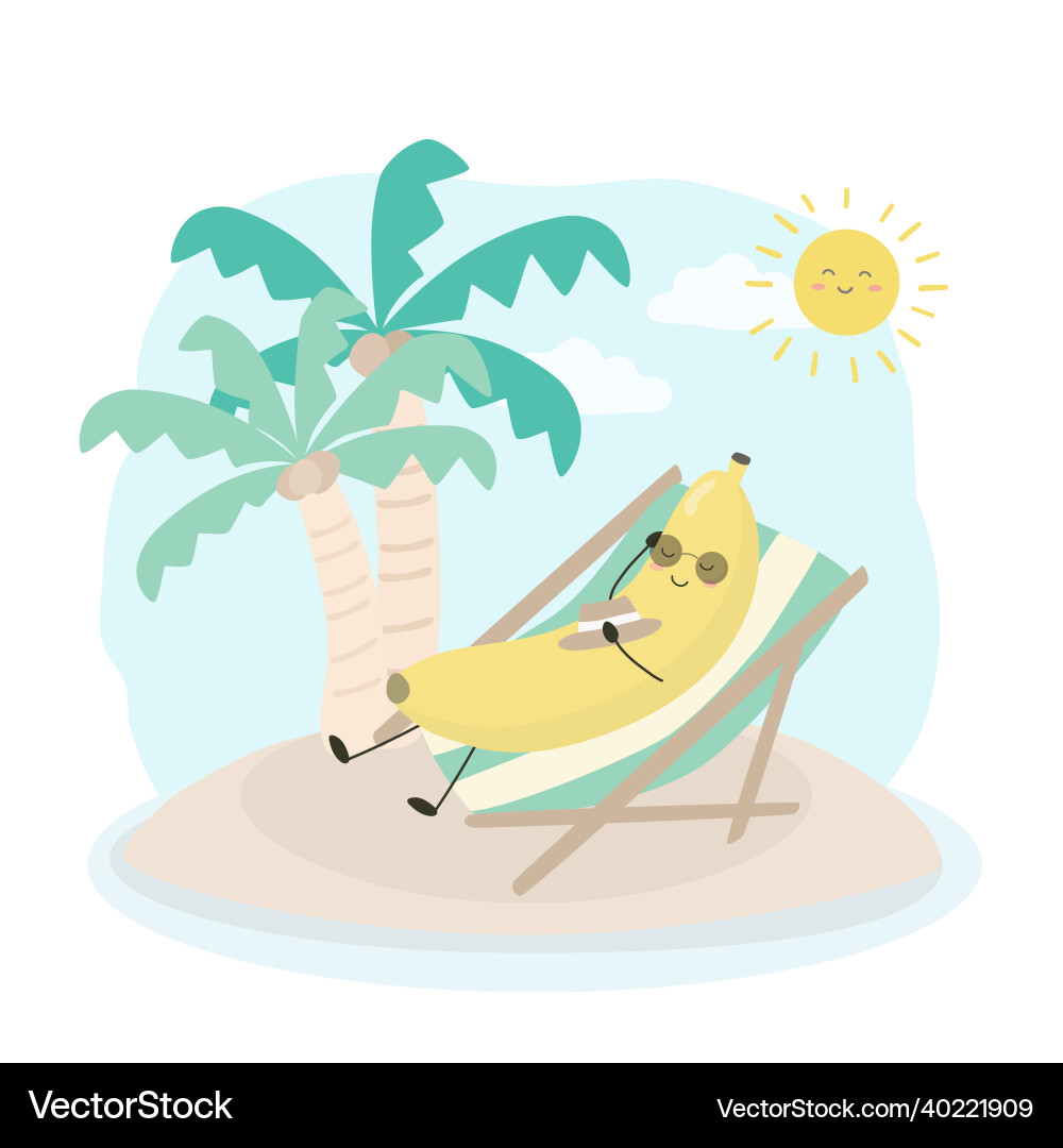 Banana lie on beach chairs to sunbathing Banana lie on beach chairs to sunbathing vector image