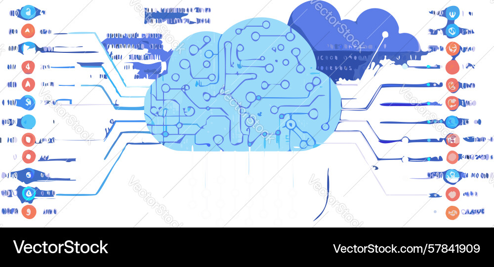 Cloud ai brain network concept design generative vector image