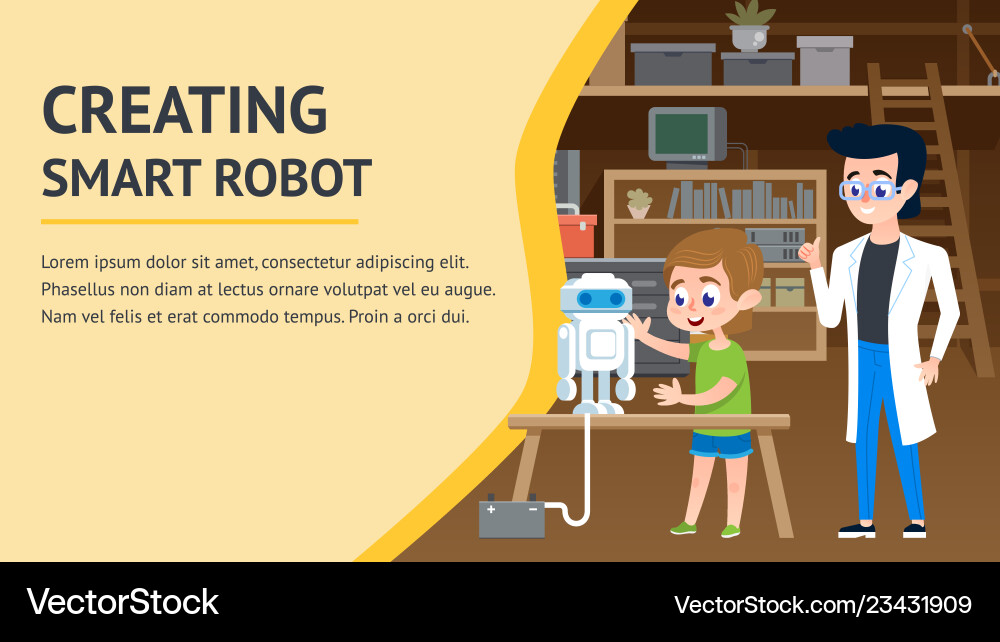 Creating smart robot garage engineering workshop Creating smart robot garage engineering workshop Vector Image