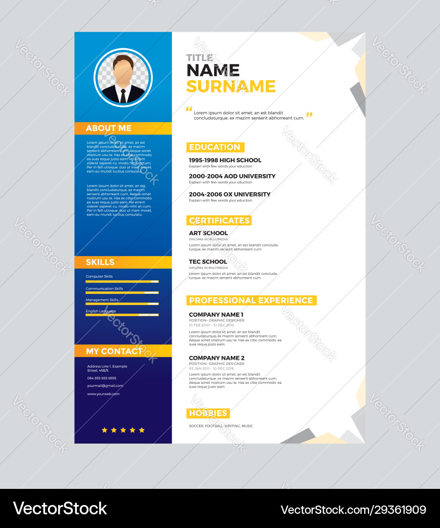 Cv template design Royalty Free Vector Image - VectorStock
