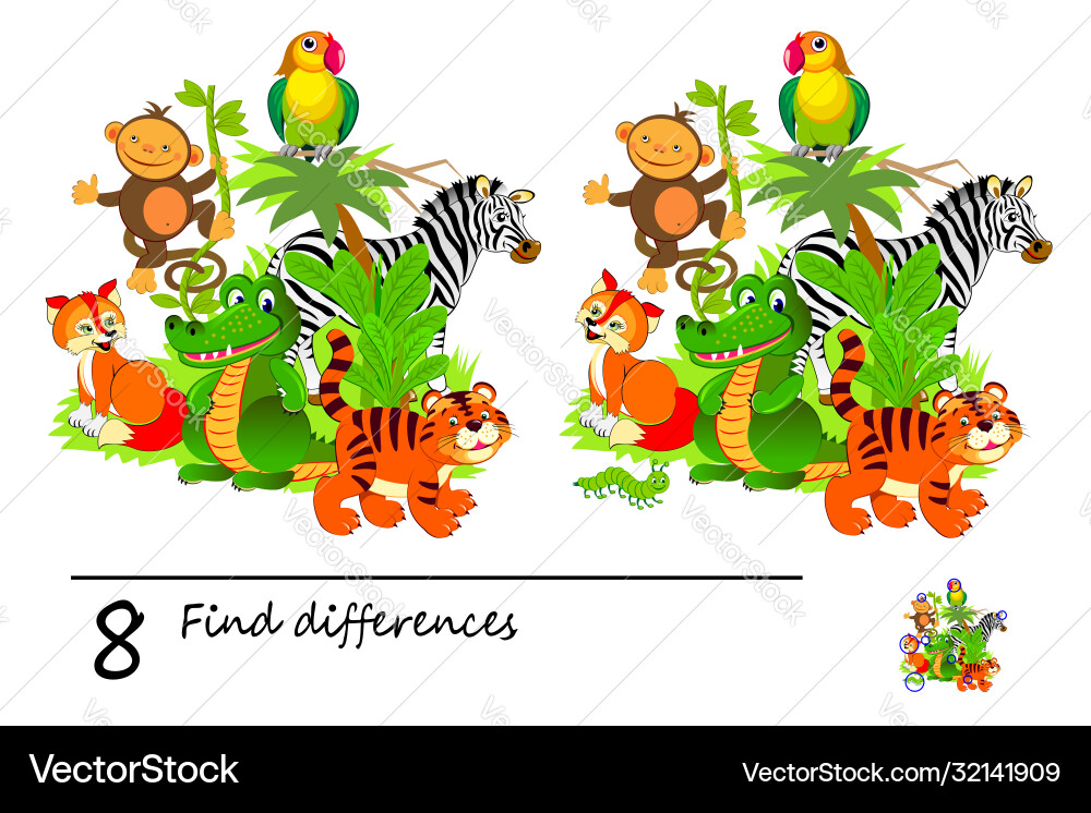 Find 8 differences logic puzzle game for children Find 8 differences logic puzzle game for children vector image