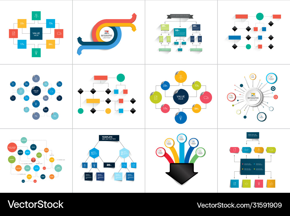 Fowcharts schemes diagrams mega set simply color vector image