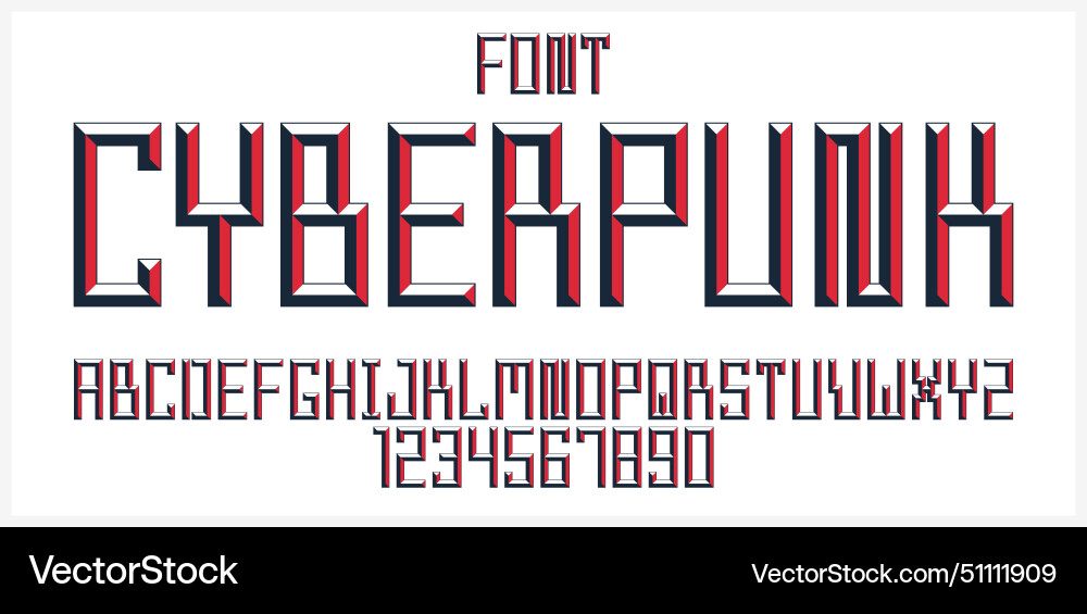 Minimal geometric cyberpunk font with facet Minimal geometric cyberpunk font with facet vector image