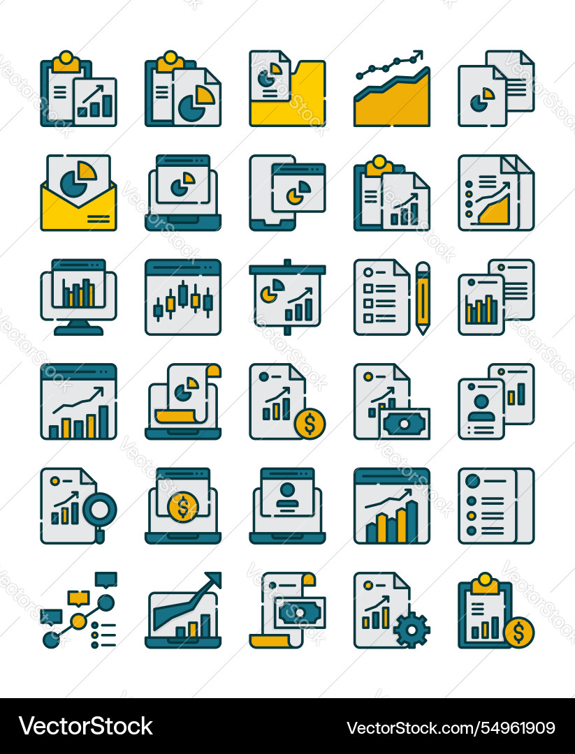 Set of document report filled outline icon element Set of document report filled outline icon element vector image