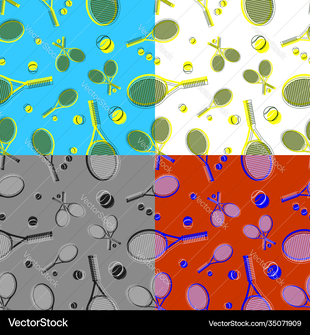 Set seamless patterns with tennis racket vector image