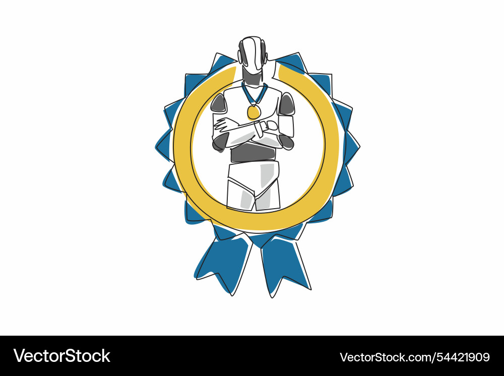 Single continuous line drawing robot crossed arm Single continuous line drawing robot crossed arm vector image