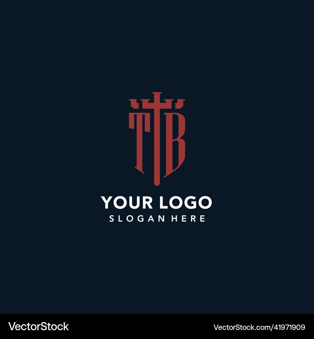Tb initial monogram logos with sword and shield Vector Image