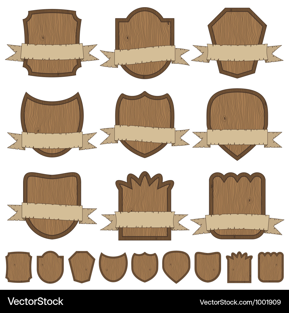 Wooden Shields with Ribbons Vector Image