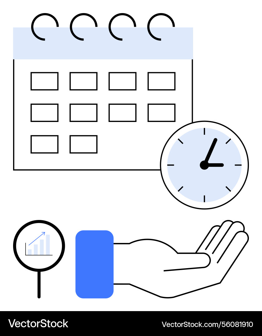 Calendar with time analytics and open hand Vector Image