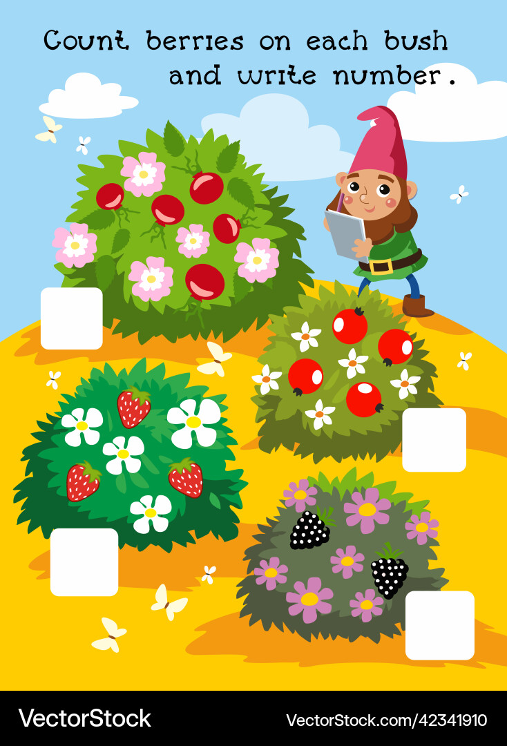 Count and write number math game for children Count and write number math game for children vector image
