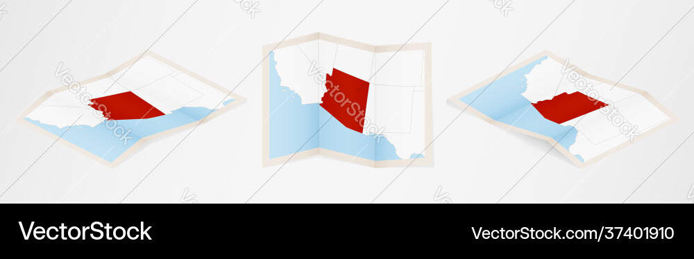 Folded map arizona in three different versions vector image