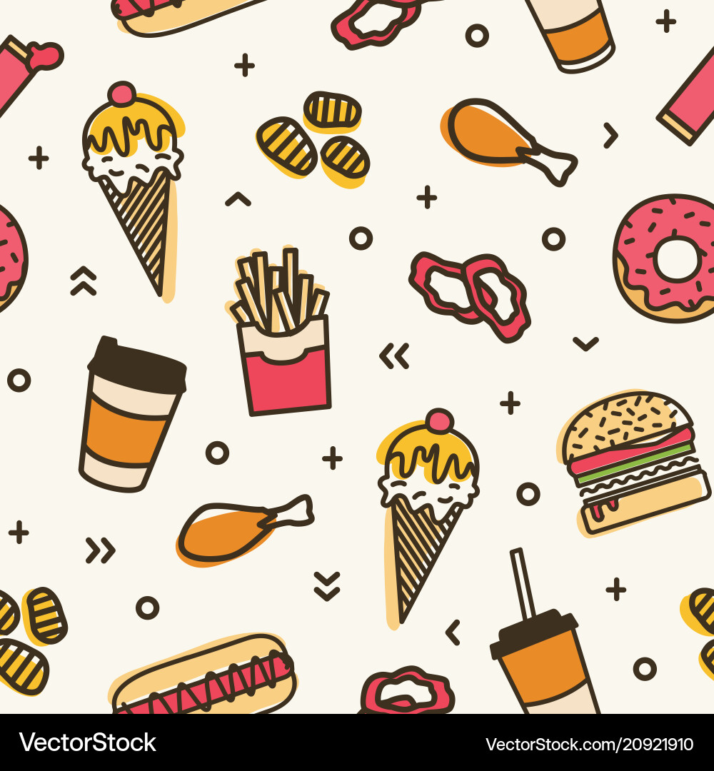 Modern seamless pattern with fast food colorful Modern seamless pattern with fast food colorful vector image