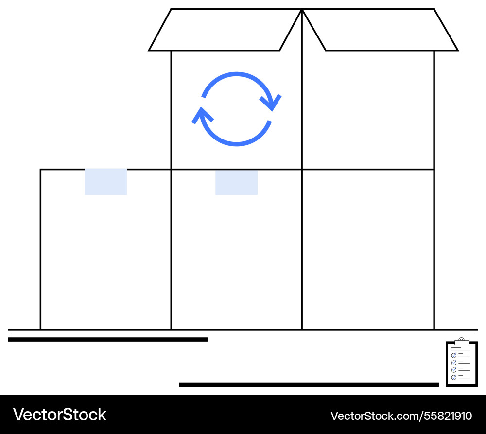 Open shipping box surrounded by stacked packages Open shipping box surrounded by stacked packages vector image