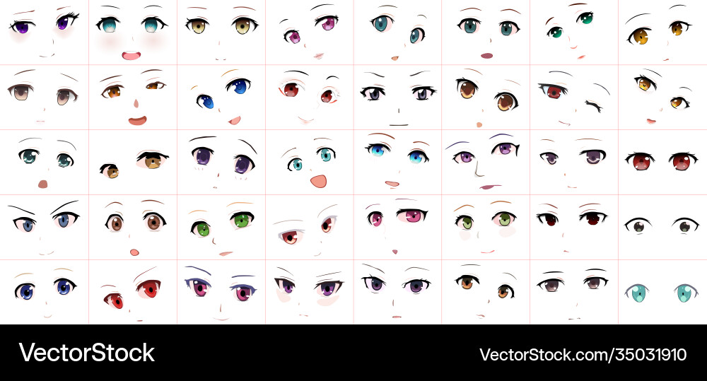 Set cartoon anime style expressions Set cartoon anime style expressions vector image