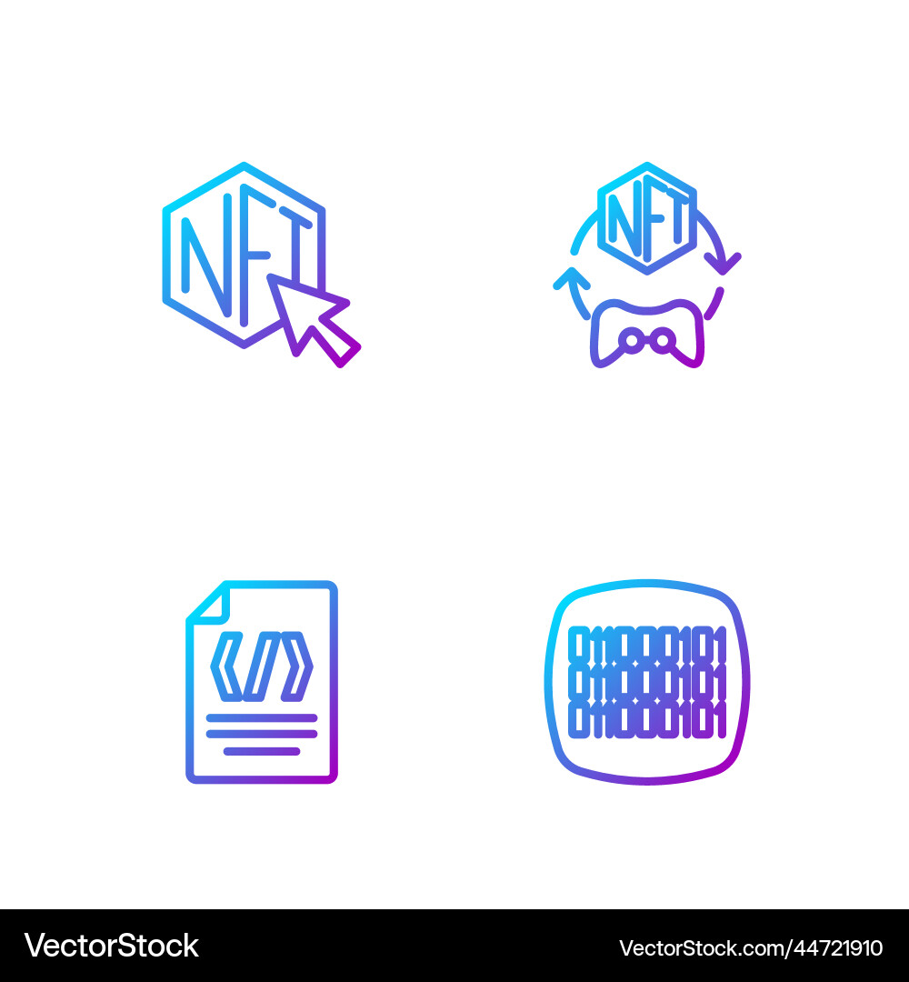 Set line binary code nft digital crypto art Set line binary code nft digital crypto art vector image