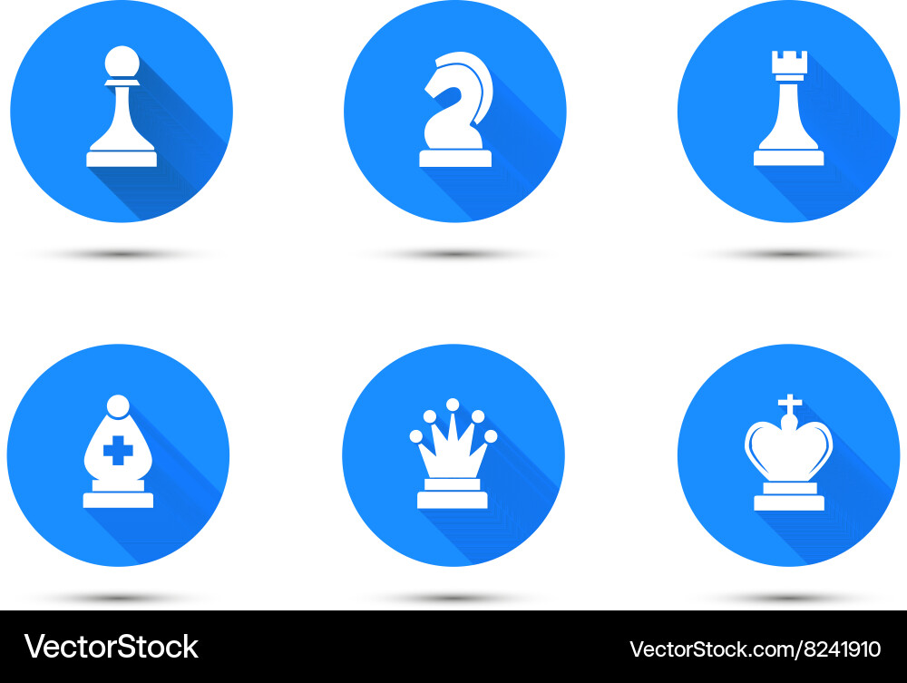 Simple chess icons with long shadow isolated vector image