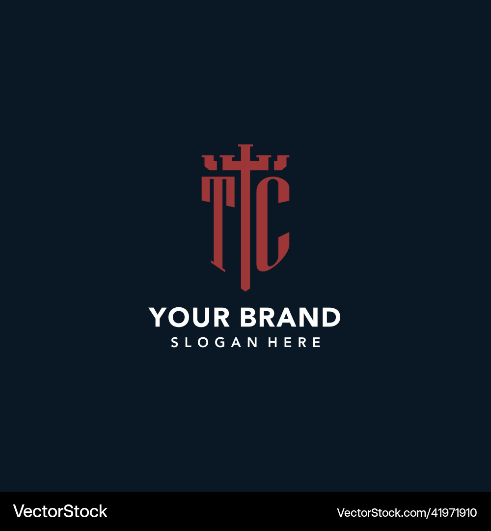 Tc initial monogram logos with sword and shield Tc initial monogram logos with sword and shield Vector Image