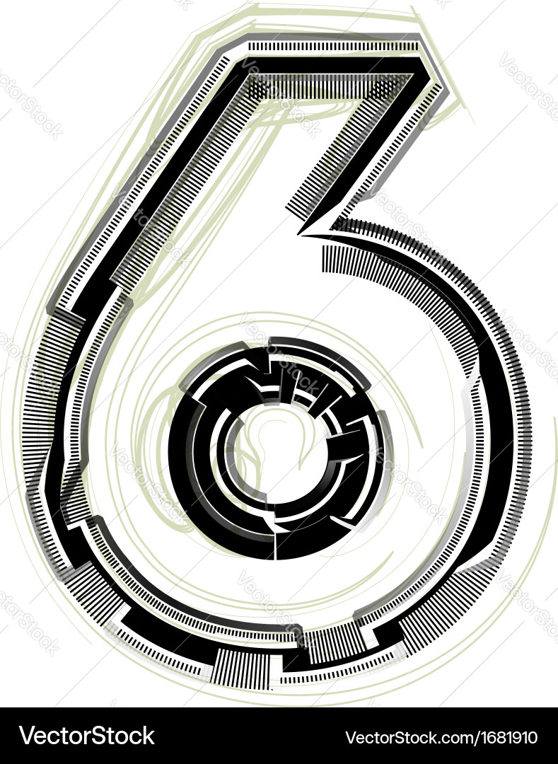 Technological font number 6 vector image