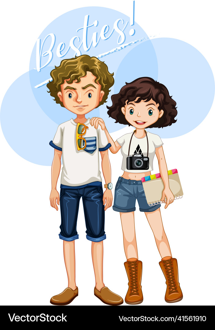 Two teenage boy and girl cartoon characters vector image