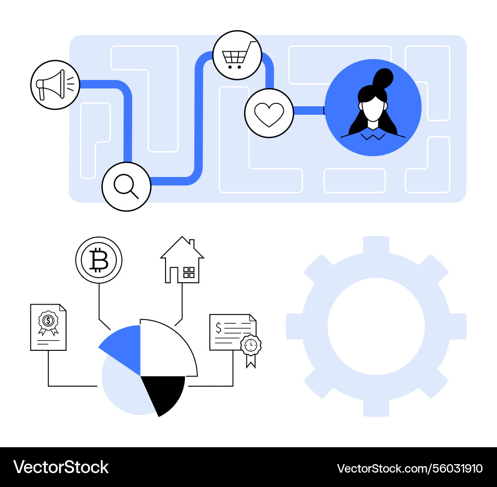 User journey path with analytics blockchain vector image
