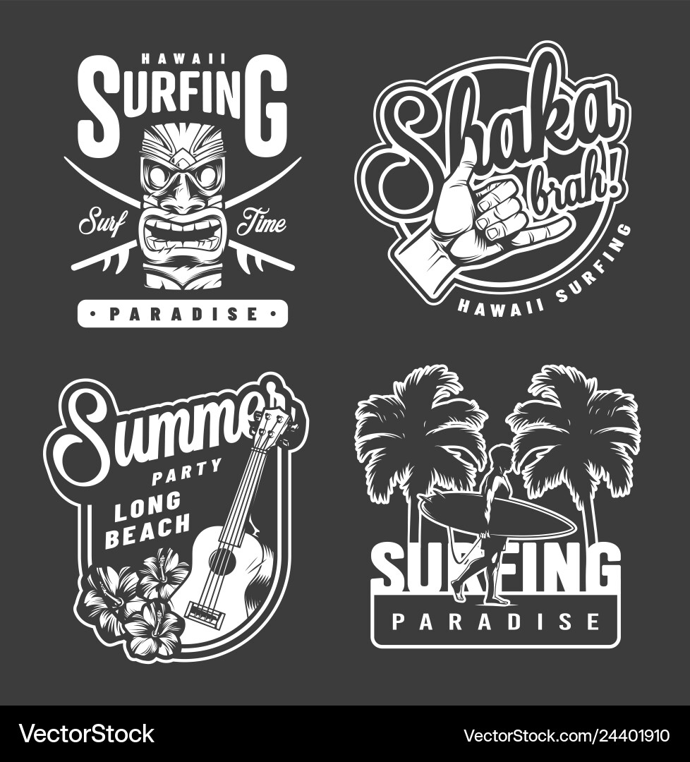 Vintage summer surfing monochrome prints Vector Image