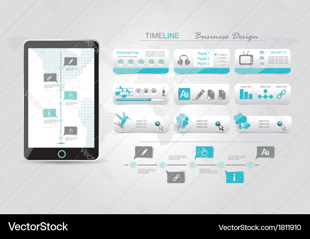 Web buttons set blue design with time line Vector Image