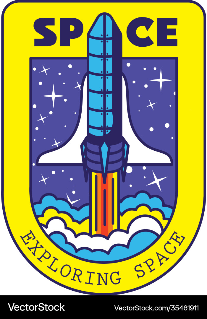 Badge with one rocket in it and space exploring vector image