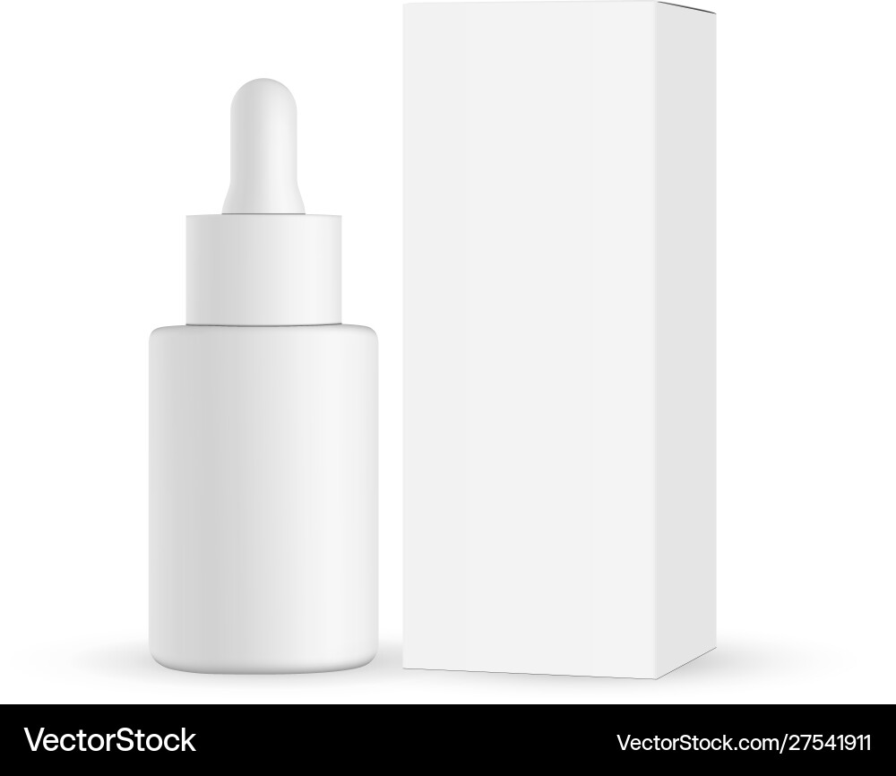 Blank dropper bottle mockup with paper box Blank dropper bottle mockup with paper box vector image